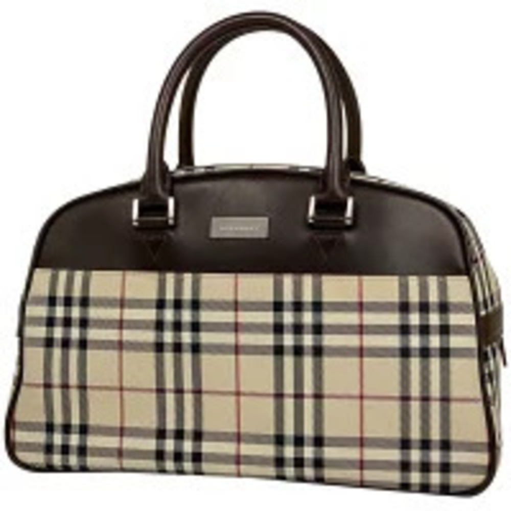 Burberry Check Handbag Canvas Beige Black